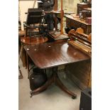 19th century Square Mahogany Tilt Top Table raised on Turned Pedestal Base with Three Reeded Splayed