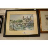 Nikol, a framed image on canvas, fishing in the River Seine, Paris, 26.5 x 39cm