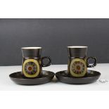 Pair of 1970's Denby Pottery ' Arabesque ' Coffee Cups and Saucers