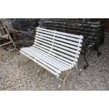White Painted Wooden Slatted Bench with Iron Supports, 150cms long