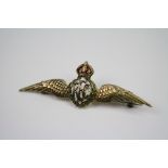 A 9ct Gold And Enamel Royal Flying Corps / RFC Wings Sweetheart Brooch, Marked 9ct For 9ct Gold To