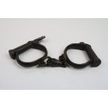 A Pair Of Handcuffs Marked HIATT Best Warranted Wrought No.15.