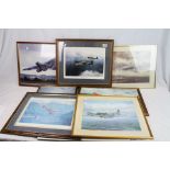 A Collection of Seven Framed And Glazed Aircraft Pictures To Include Spitfires By J.W. Mitchell,