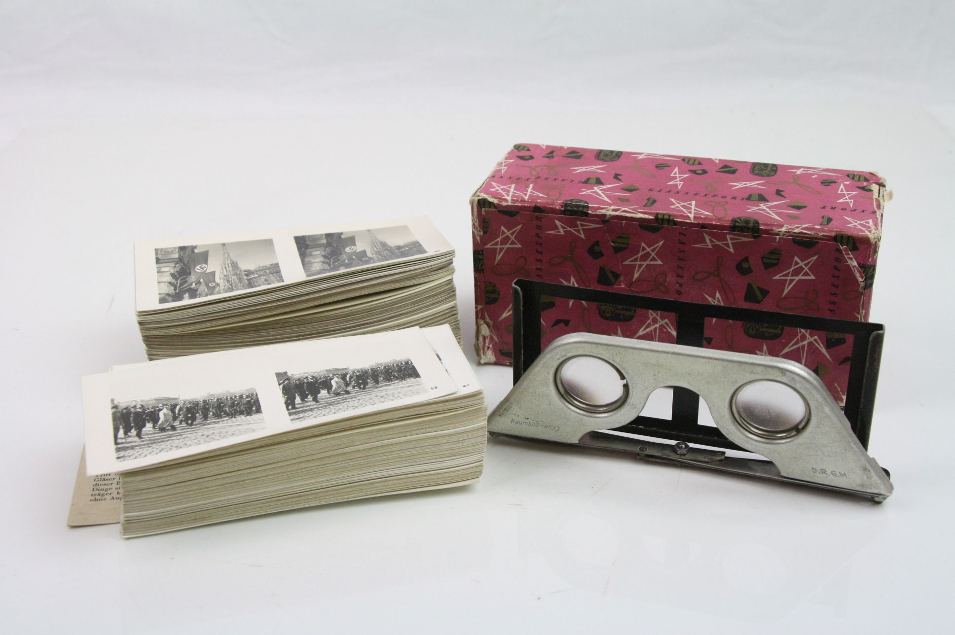 Two Sets Of World War Two German Third Reich Stereoscope Cards Complete With Viewer, Many Photo's