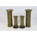 Two Pairs Of World War One Brass Trench Art Shell Case Vases.