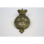A Victorian British Infantry 61st Regiment Of Foot South Gloucestershire Regiment Brass Cap Badge