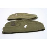 Two British Military Side Cap with Badges To Include The Royal West Kent Regiment Bronzed Cap