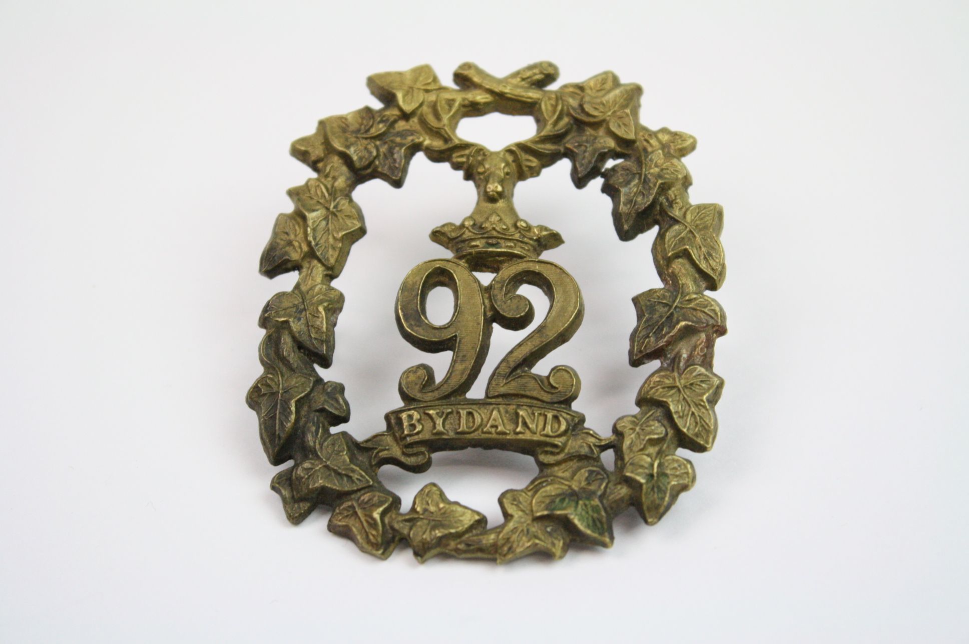 A British Infantry 92nd Regiment Of Foot The Gordon Highlanders Brass Cap Badge.