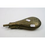 A Vintage Brass Powder Flask With The U.S. Peace & Friendship Motif To The Front & Rear.