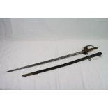 An Antique Court Sword With Original Leather Scabbard.