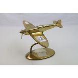 A Brass Cast Model Of A Spitfire Complete With Stand By Bates Of Birmingham.