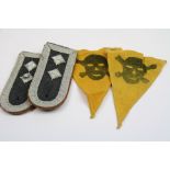 Two World War Two German Mine Field Warning Pennants Together With A Pair Of Epaulets.