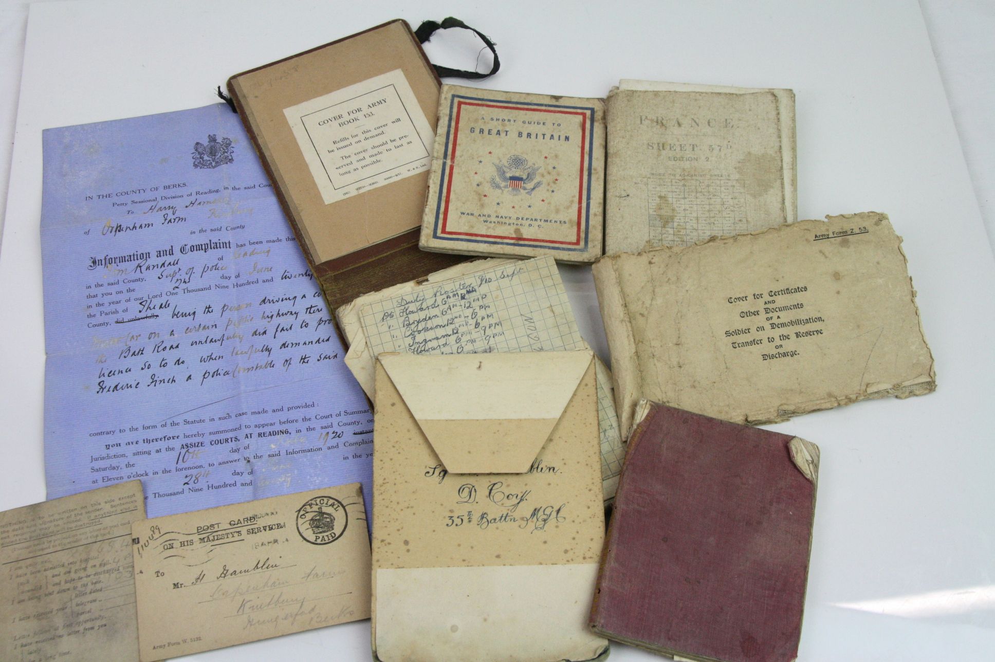 A Collection Of World War One Militaria Related To The Same Soldier Sgt H. Hamblin Of D Company