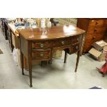 George III Small Mahogany and Satinwood Bow Fronted Sideboard with an arrangement of Five Drawers,