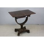 Mid 19th century Rosewood Fold and Swivel Top Table with Small Drawer, raised on a pedestal