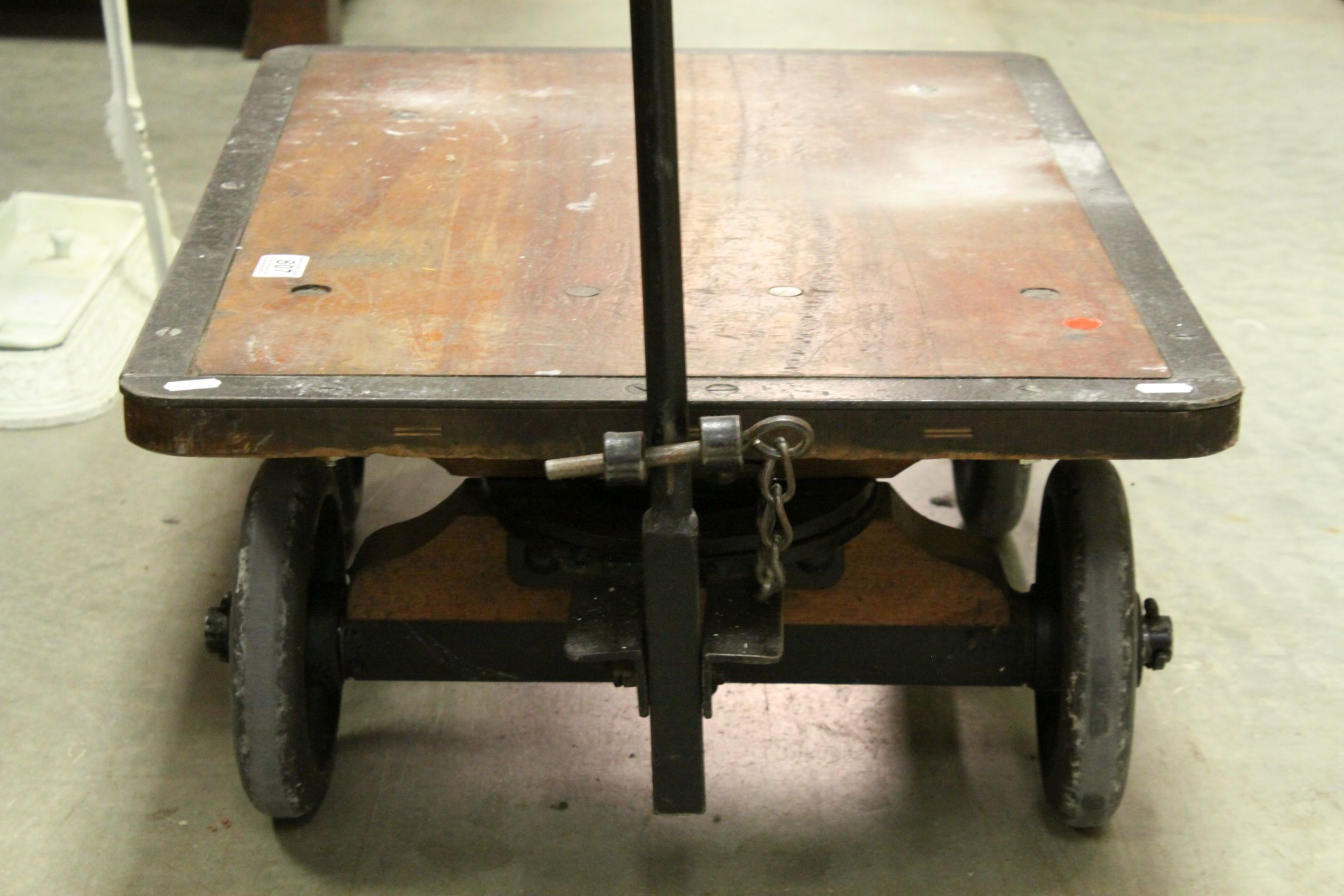 Early 20th century Gold Bullion Trolley with a Hardwood Top and Cast Iron Base, each wheel stamped ' - Image 6 of 6