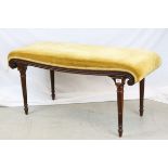 19th century Style Mahogany Window Seat / Long Stool with Upholstered Seat, Carved Scroll Ends and