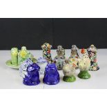 Six Salt and Pepper Sets including Chickens, Frogs, Murano Glass, Chintz together with a Chintz