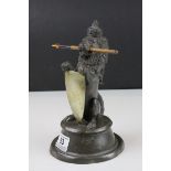 19th century Pewter Inkwell and Quill Holder in the form of a Lion sitting on his back legs and
