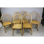 Set of Six Pale Beech and Elm Hoop and Stick Back Kitchen / Dining Chairs (including Two Carvers)