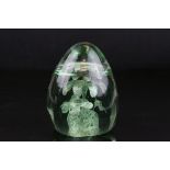Victorian Green Glass Dump Paperweight with Flower Inclusion, h.10cms