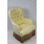 Mid 20th century Button Back Upholstered Button Back Bedroom Chair with a Fringe
