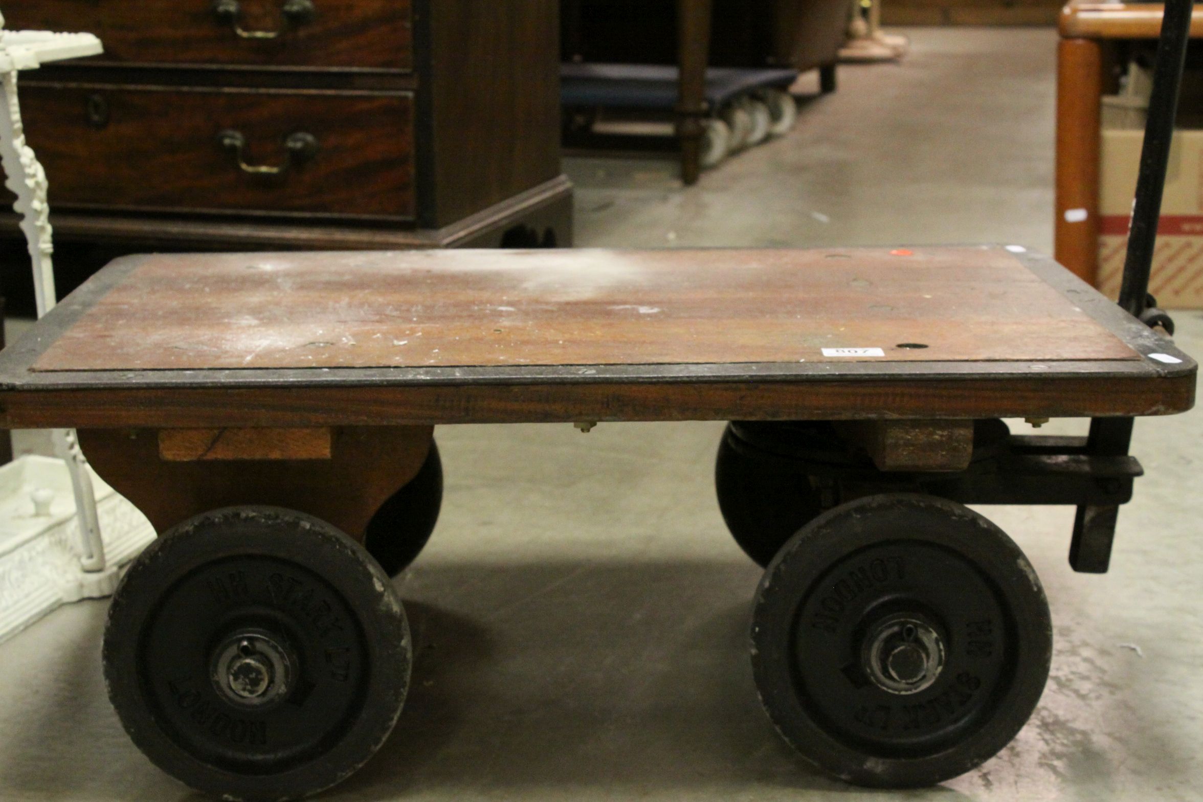 Early 20th century Gold Bullion Trolley with a Hardwood Top and Cast Iron Base, each wheel stamped ' - Image 3 of 6