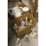 Ceramics -Eight Figures including Lladro Style together with Wash Jug, Two Vases Cat Figures,