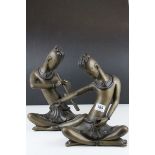 Pair of 20th century Bronze Seated South East Asian Musicians, h,34cms