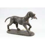 Cast Metal Model of a Gundog carrying a Pheasant, L.26cms