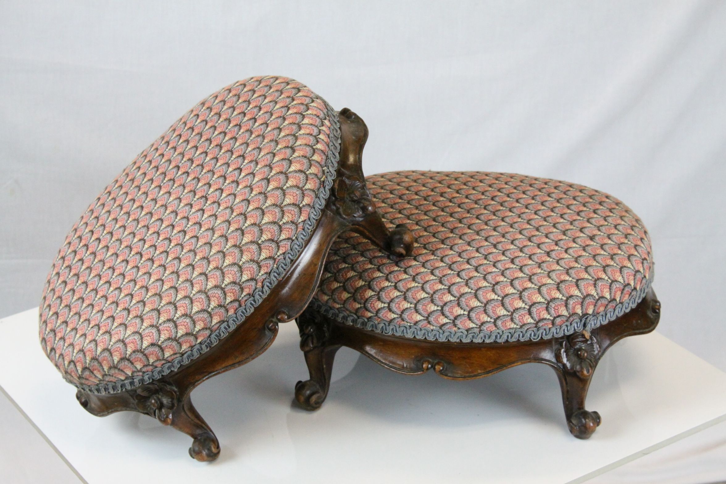 Pair of Victorian Oval Upholstered Footstools, w.45cms h.15cms together with another Upholstered - Image 3 of 5