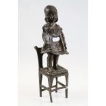 Bronze Figure of a Victorian Child stood on a Chair by Juan Clara, h.29.5cms
