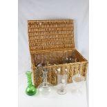 Wicker Picnic Hamper together with some Glassware including Claret Jug with Silver Plated Mounts