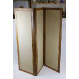 Late 19th / Early 20th century Oak Framed Three Fold Screen with Fabric Panels and Brass Hinges, h.