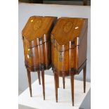 Pair of George III Mahogany and Satinwood Inlaid Knife Boxes on Stands (interiors removed) with