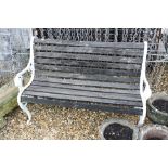 Garden Bench with Wooden Slatted Seat and Painted Metal Ends, L.130cms