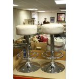 Pair of Modern Chrome Adjustable Bar Stools