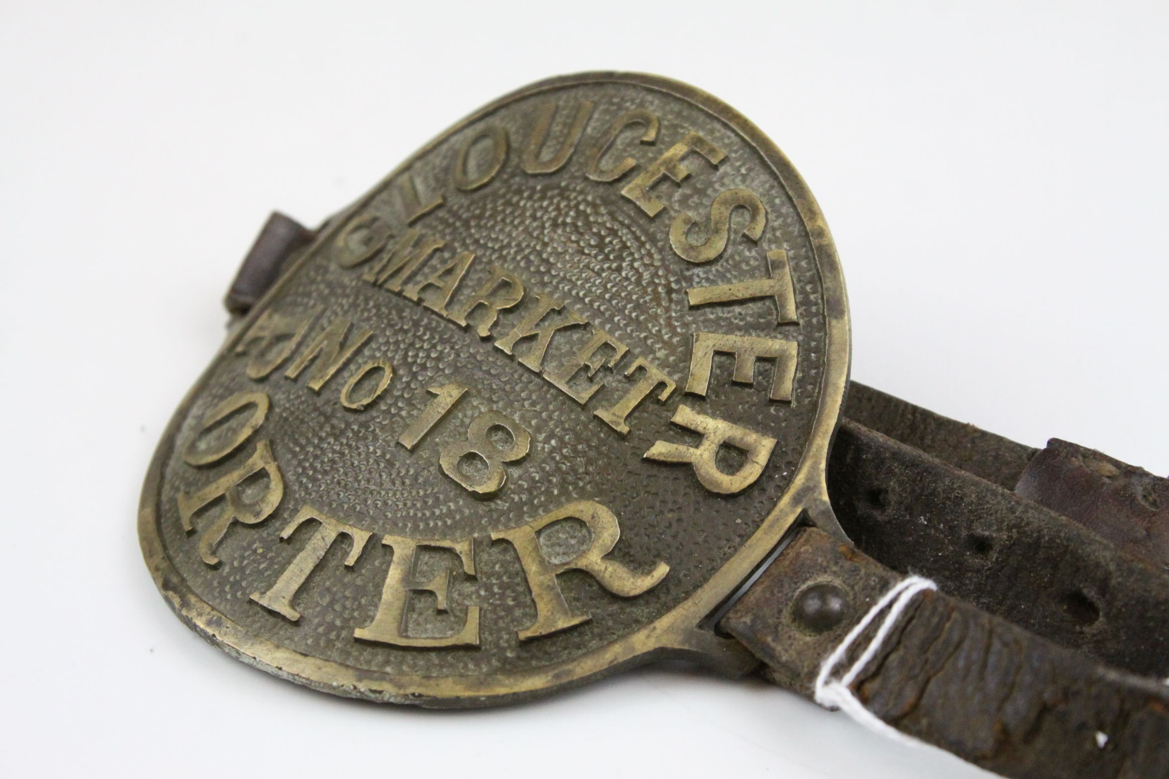 Early 20th century Gloucester Market Porter's Arm Badge with Leather Straps - Image 2 of 3