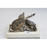 WMF musical instrument design ornament, dated Xmas 1899 on marble base