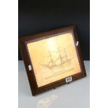 Etched Copper Panel depicting H.M.S. Victory mounted on a Wooden Plaque, 30cms x 33cms