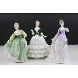 Royal Doulton ' Fair Lady ' Figurine plus Two Royal Worcester Figurines ' Debutante ' and ' Emily '