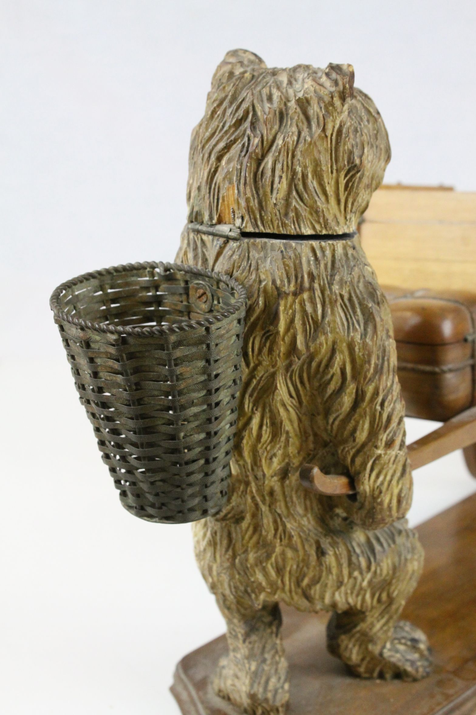 Black Forest Carved Wooden Tobacco or Match Holder in the form of a Dog with a Basket on his back - Image 9 of 10