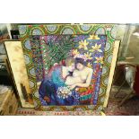 Oil Painting on Canvas depicting Two Art Nouveau Style Females embracing, the frame painted to match