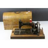 German ' The Grafton ' Wooden Cased Vintage Sewing Machine