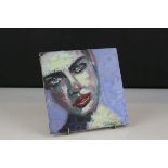 Small Oil Painting on Panel of a Woman's Face signed Greenow, 15cms x 15cms