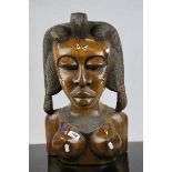 Large African Ethnic Tribal Carved Hardwood Bust with Bone Inlay ' Queen Candy ', h.51cms