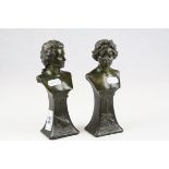 Pair of Spelter Busts of Beethoven and Mozart, h.18cms