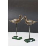Pair of carved Folk Art studies of curlews by Italian POW, signed and dated Vito Motti 1942