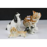 Four Russian Lomonosov Porcelain Animals including Ginger Kitten, Spaniel, Poodle and Kitten with