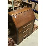 1930's / 40's Oak Drop Front Bureau, h.100cms w.74cms